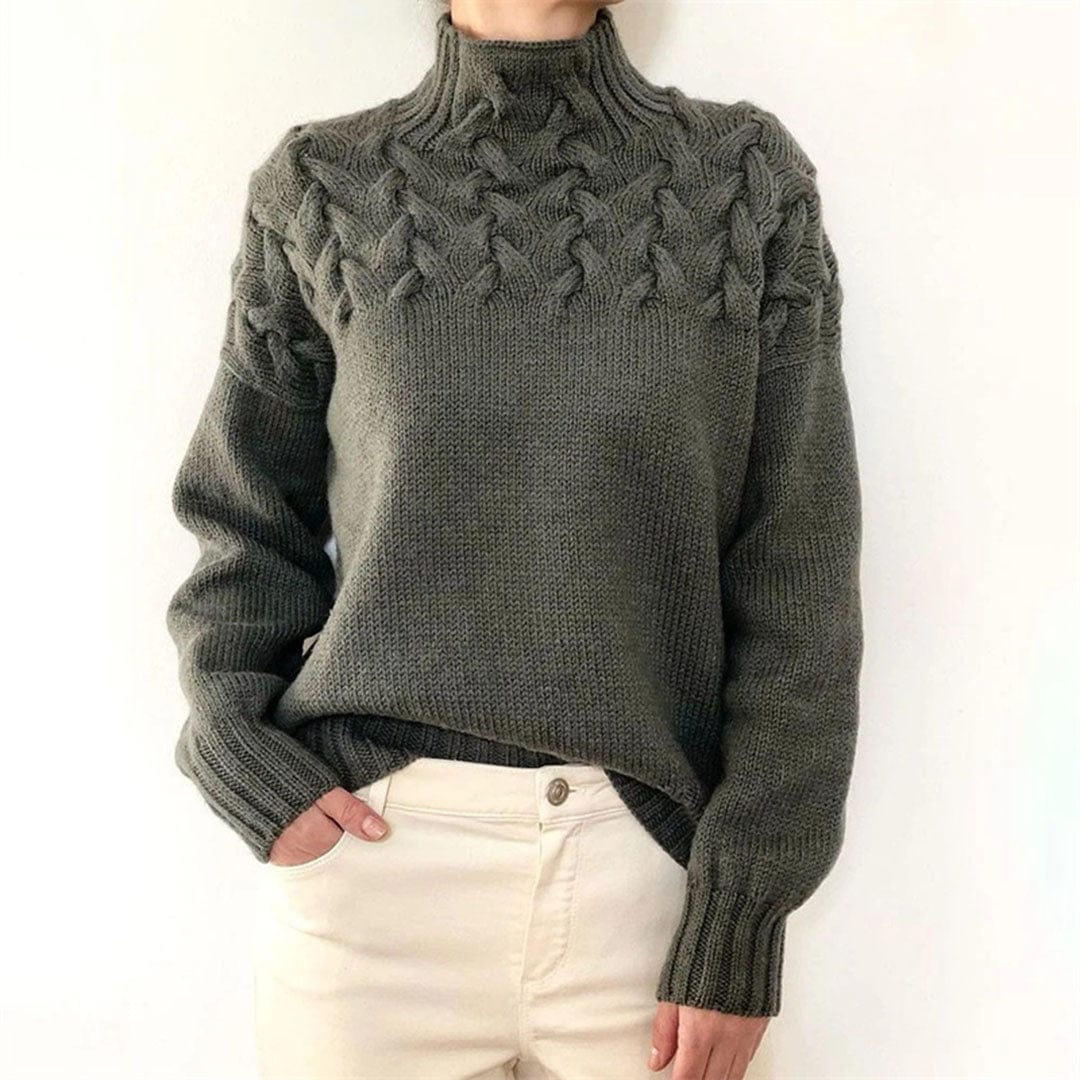 Pull Femme Col Roulé Tricot Torsadé Hiver