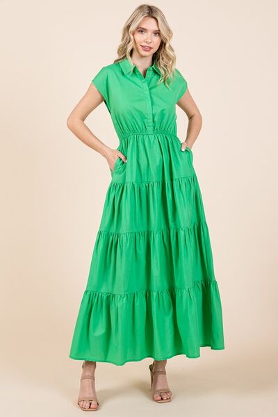 Robe Chemise Longue Col Boutonnée Étagée Mittoshop