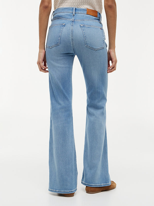 Whiskered Mid Rise Flared Jeans