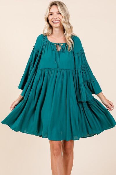 Mittoshop Glockenärmel-Kleid mit Rüschen-Bindekragen