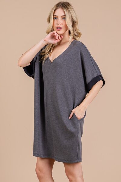Robe Femme Col V Manches Mi-Longues