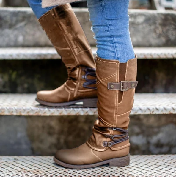 Bottes de neige hautes zippées en cuir vintage pour femme