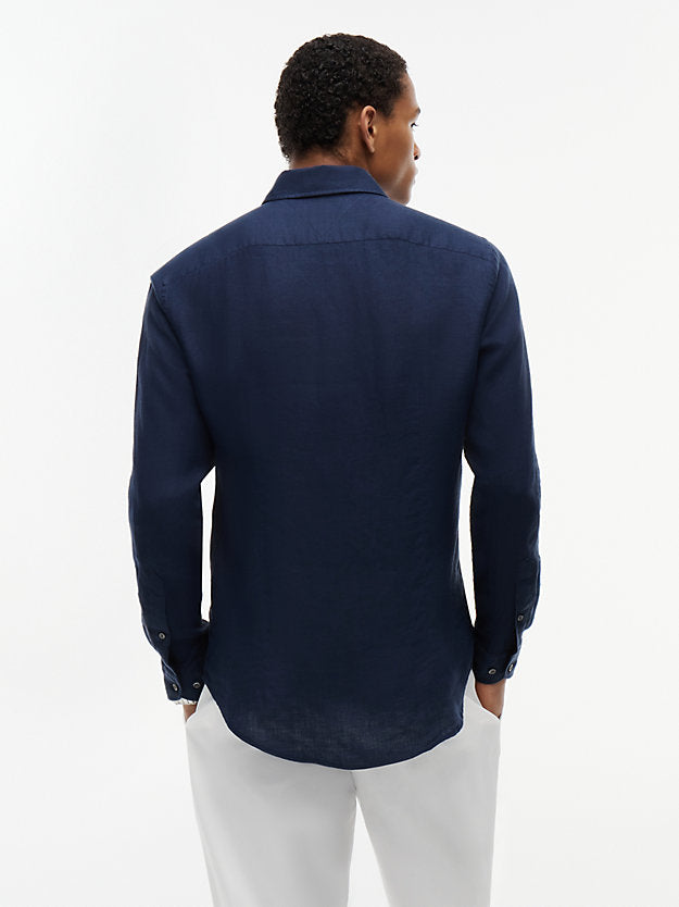 New York Label Slim Fit Pure Linen Shirt
