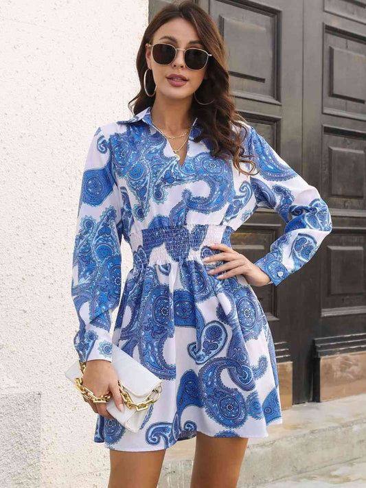 Paisley-Print Johnny-Kragen-Smockkleid