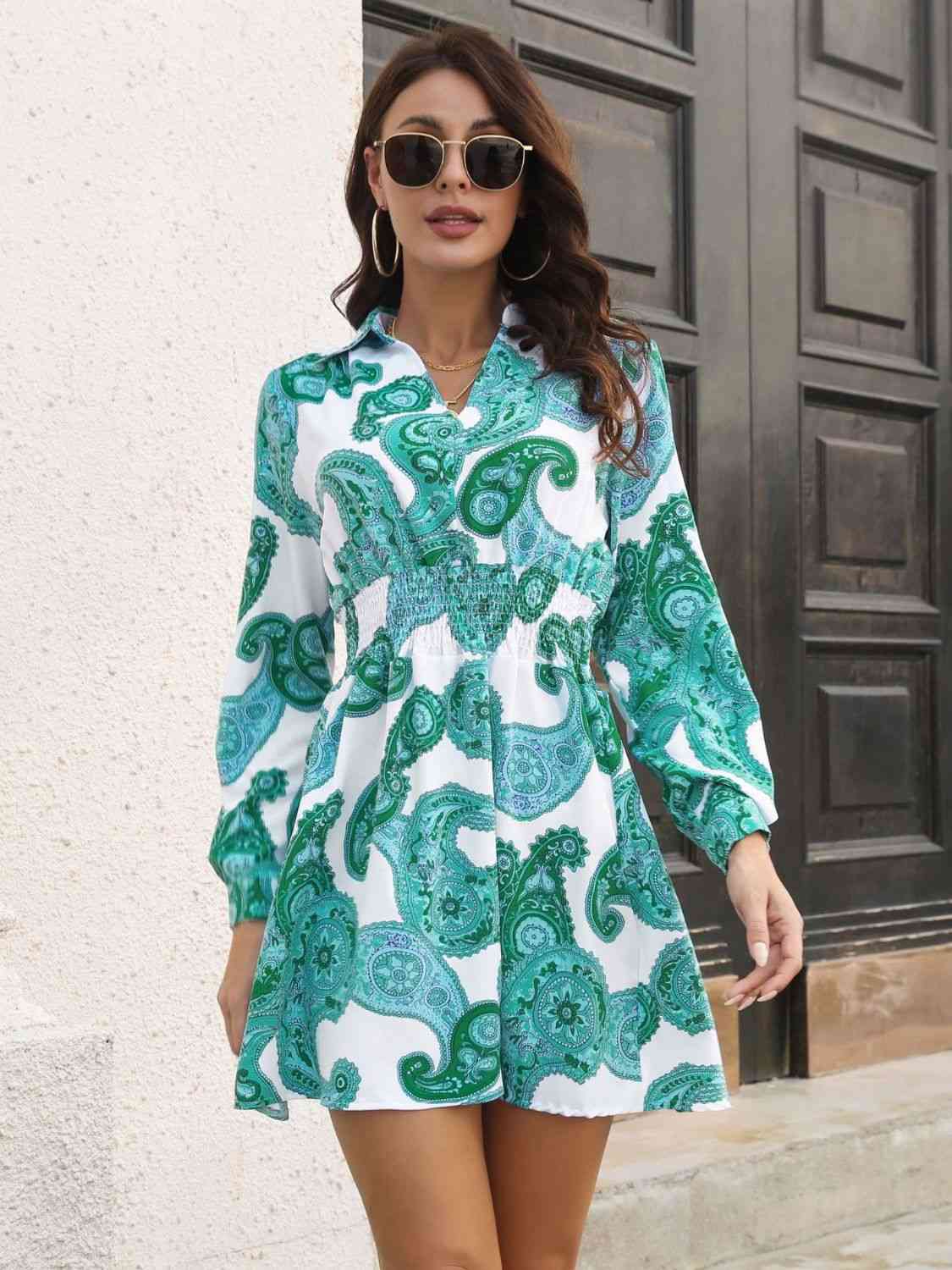 Paisley-Print Johnny-Kragen-Smockkleid