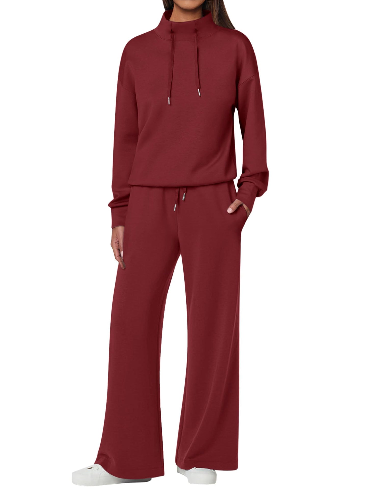 NOUVEAU 🔥 Ensemble décontracté deux pièces en coton pour femme : sweat-shirt ample avec cordon de serrage et pantalon de survêtement à jambe large
