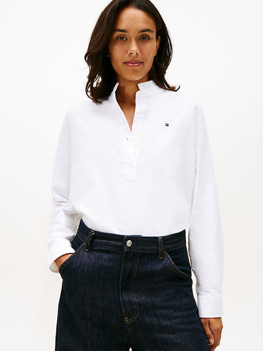 Relaxed Fit Ruffle Collar Oxford Shirt