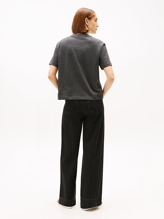 Gold-Tone Button Logo Embroidery Relaxed T-Shirt