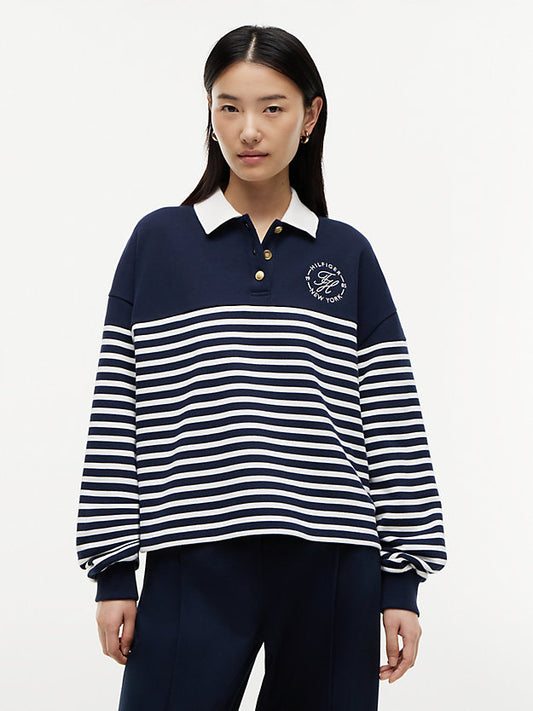 Gold-Tone Button Relaxed Polo Sweatshirt