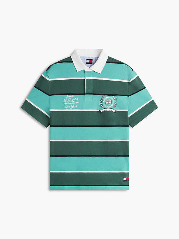 Relaxed Fit Rugby Stripe Embroidery Polo Shirt