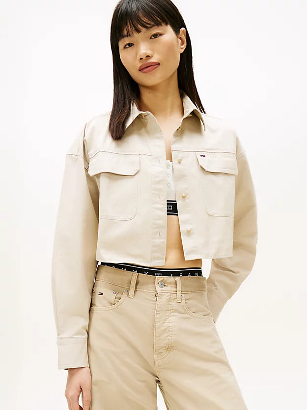 Oversized Fit Twill Cropped Utility Shirt
