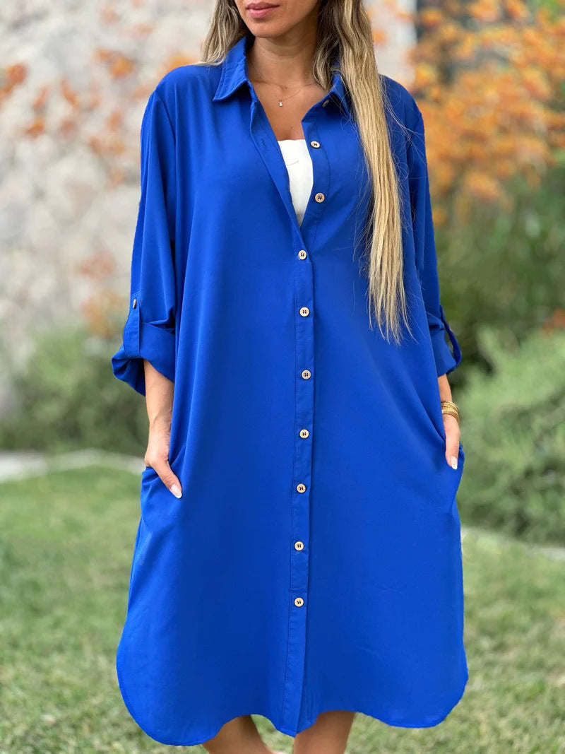 🔥LETZTER TAG 50% RABATT🔥Damen-Freizeit-Hemdjacke mit Revers in Unifarben