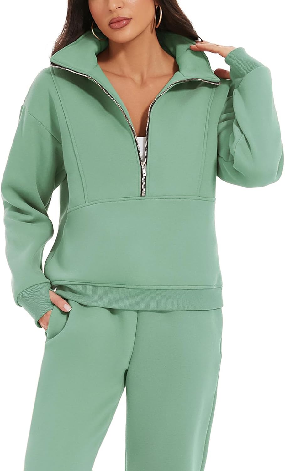 NOUVEAU🔥Ensemble 2 pièces femme, sweat en molleton demi-zip et jogging, survêtement
