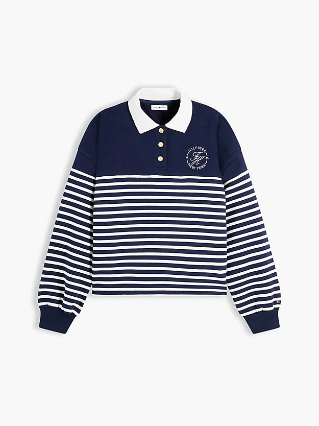 Gold-Tone Button Relaxed Polo Sweatshirt