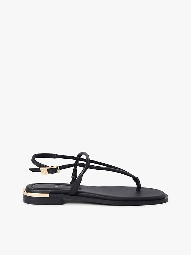 Leather Monogram Gold-Tone Heel Sandals
