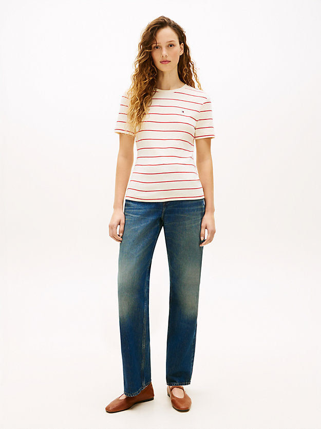 Flag Embroidery Slim Crew Neck T-Shirt