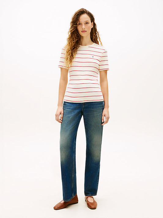 Flag Embroidery Slim Crew Neck T-Shirt
