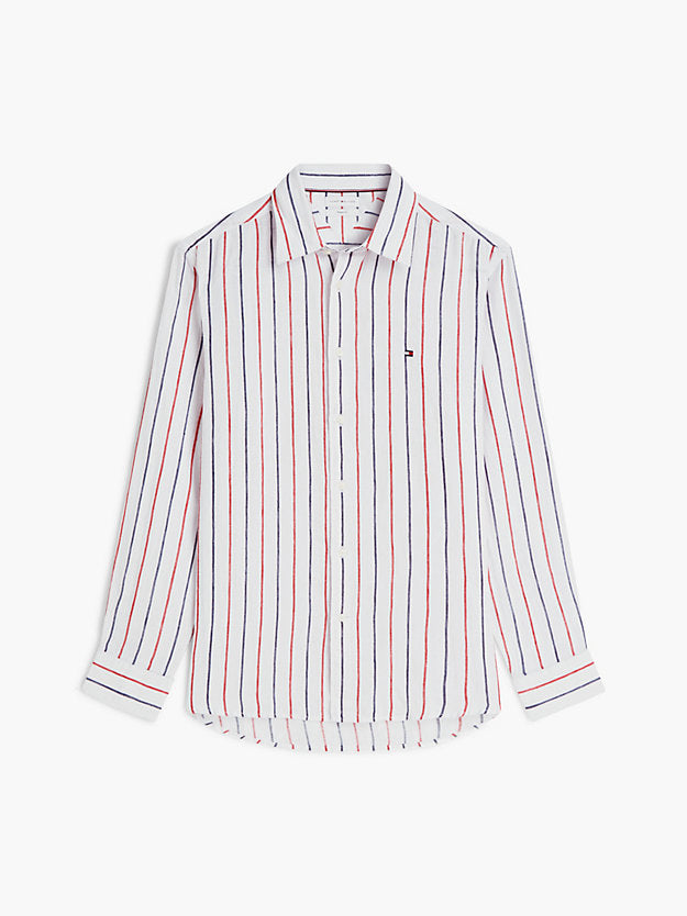 Regular Fit Textured Stripe Pure Linen Shirt