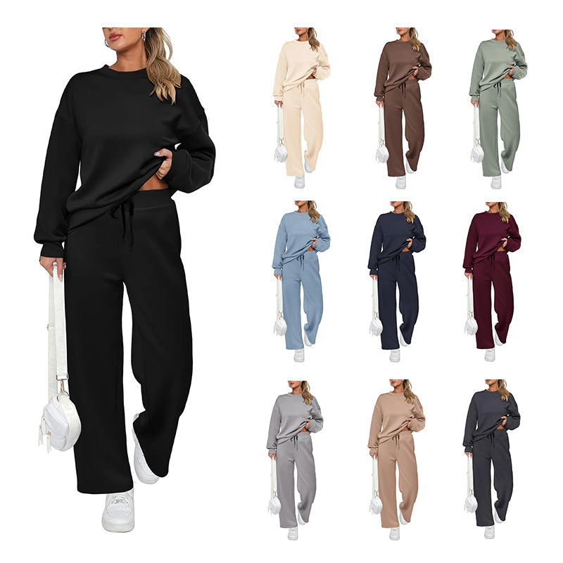 Ensemble décontracté deux pièces en coton pour femme : sweat-shirt oversize demi-zippé et pantalon de survêtement large