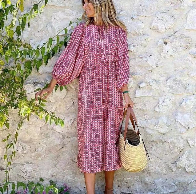 Elegantes Boho-Kleid mit Blumenmuster und Puffärmeln