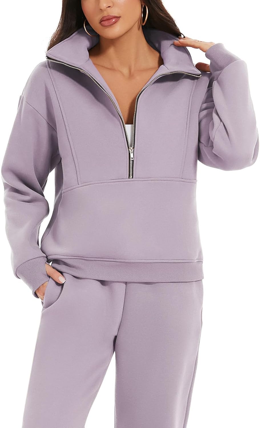 NOUVEAU🔥Ensemble 2 pièces femme, sweat en molleton demi-zip et jogging, survêtement