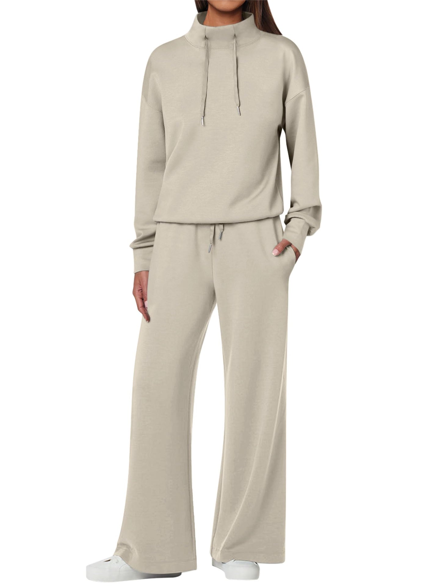 NOUVEAU 🔥 Ensemble décontracté deux pièces en coton pour femme : sweat-shirt ample avec cordon de serrage et pantalon de survêtement à jambe large