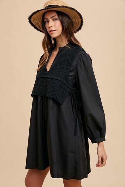 Robe chemise Annie Wear à manches longues et gilet en crochet cranté