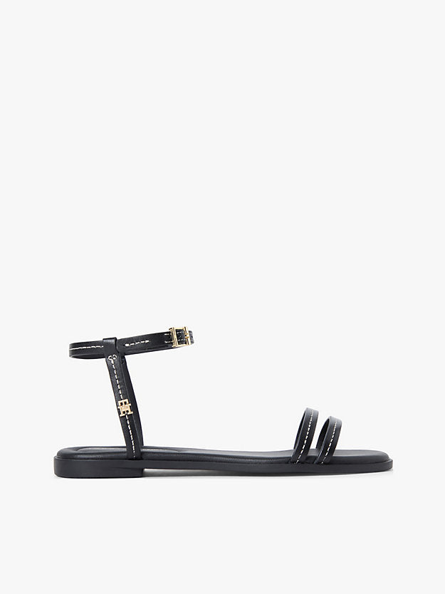 Leather Contrast Topstitch Flat Sandals