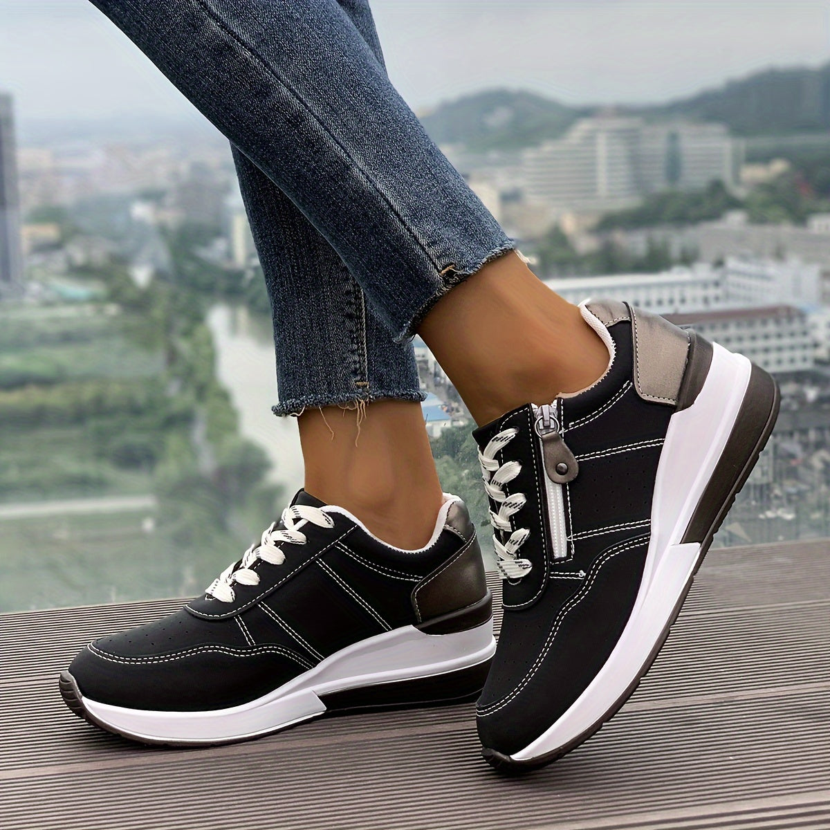 🔥Letzter Tag Promotion 60% RABATT - Bequeme orthopädische Damen-Sneaker mit seitlichem Reißverschluss und dicker Sohle