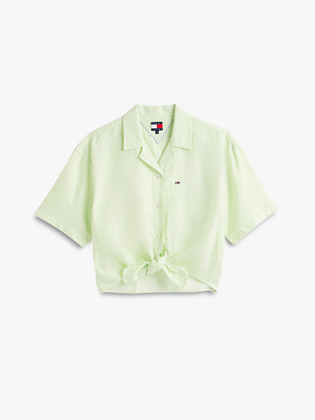 Relaxed Fit Linen Blend Tie Front Shirt