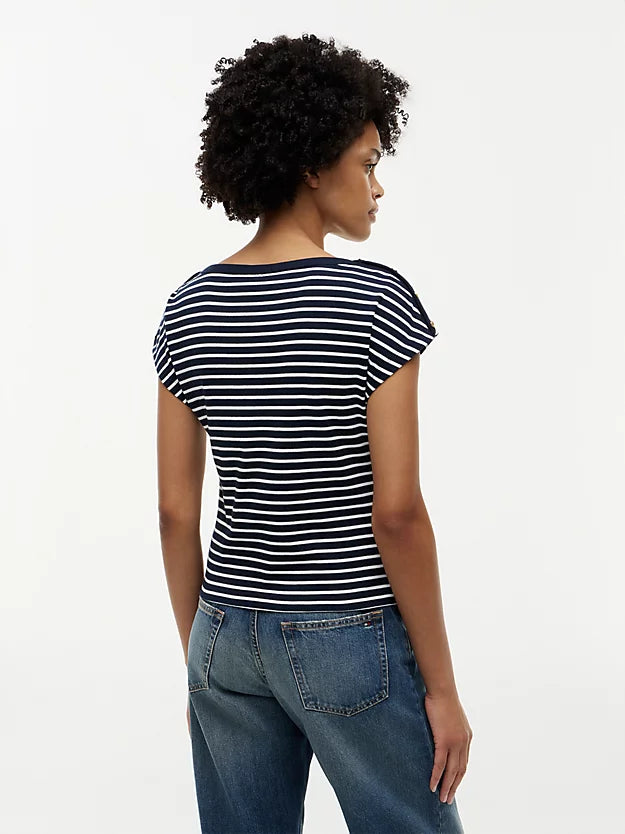 Gold-Tone Button Boat Neck T-Shirt