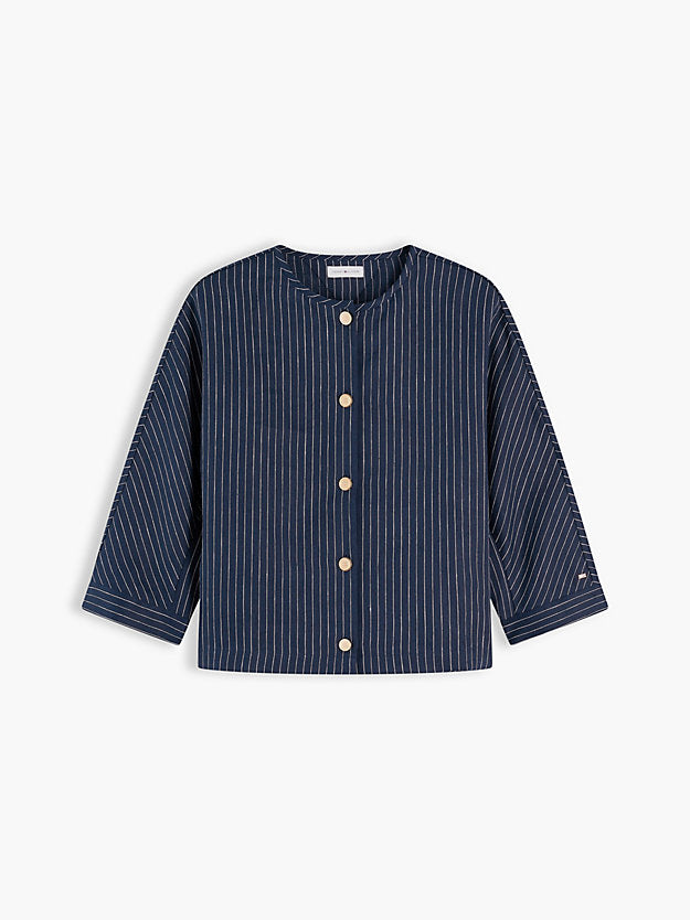 Relaxed Gold-Tone Button Pinstripe Blouse
