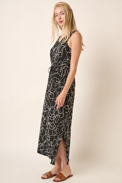 Robe sans manches à encolure en V et imprimé floral avec fente latérale Mittoshop