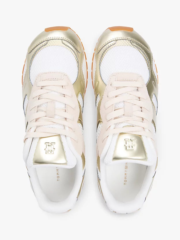 Mixed Texture Metallic Trainers WiLeather