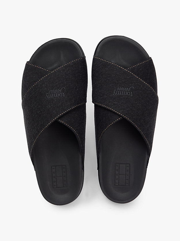 Denim Crossover Strap Lightweight Slides