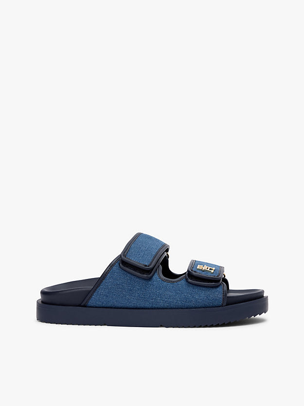 Denim Monogram Double Strap Sandals