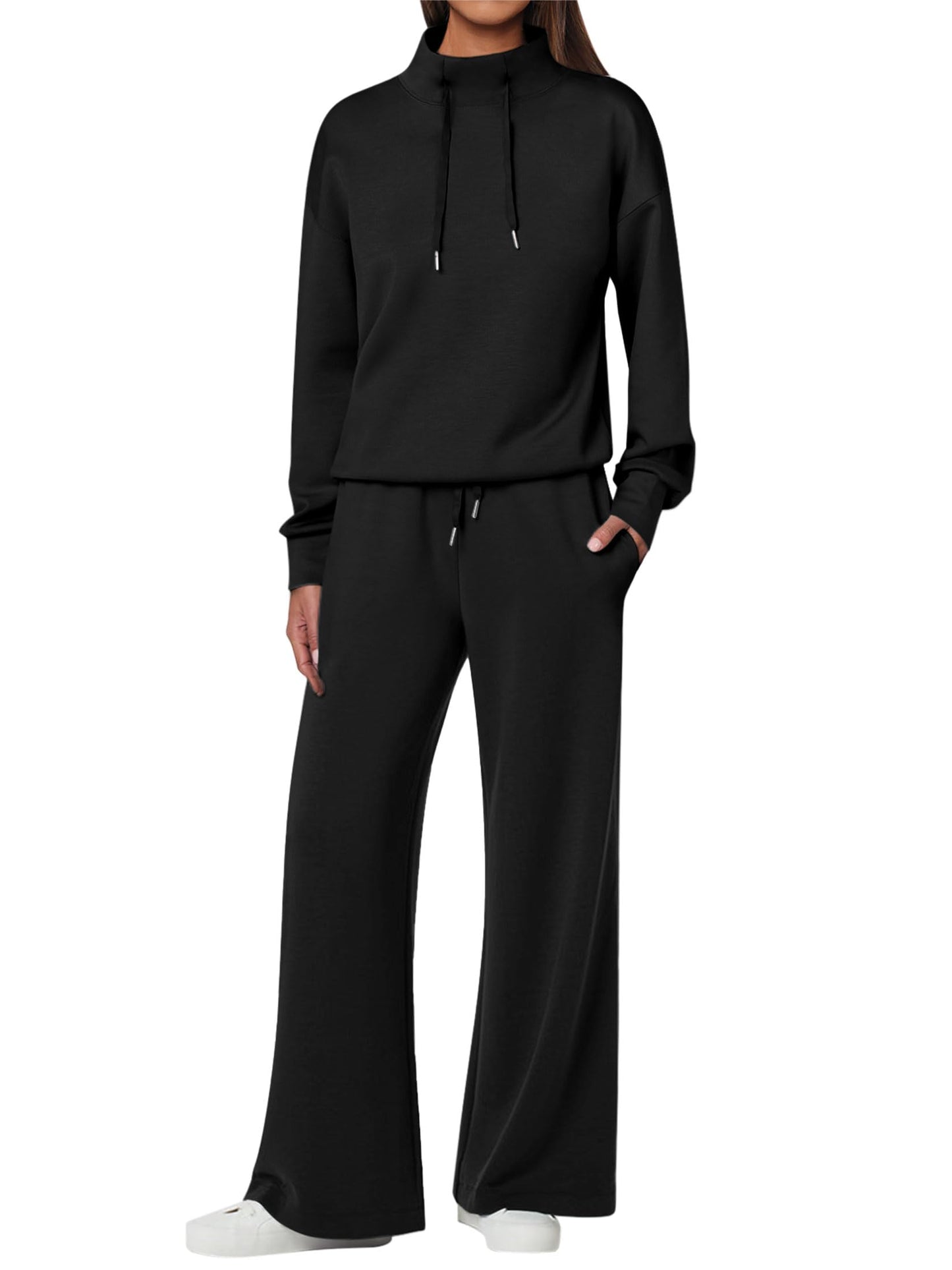 NOUVEAU 🔥 Ensemble décontracté deux pièces en coton pour femme : sweat-shirt ample avec cordon de serrage et pantalon de survêtement à jambe large