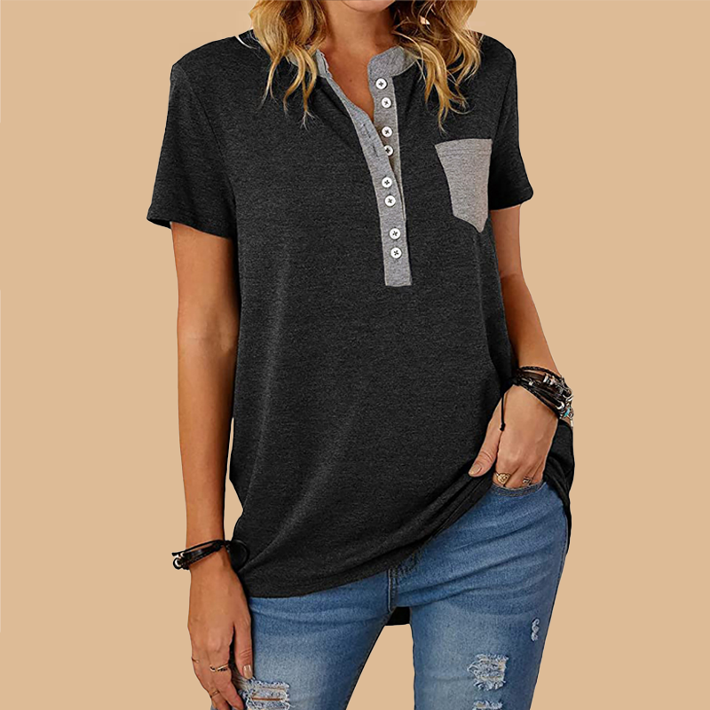 T-shirt décontracté ample à manches courtes et à boutonnage simple