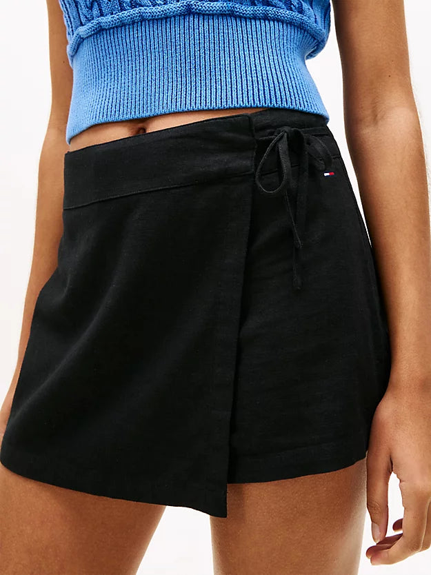 Side Tie Linen Blend Skort