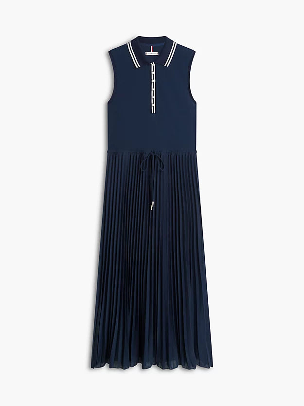 1985 Pleated Sleeveless Midi Polo Dress