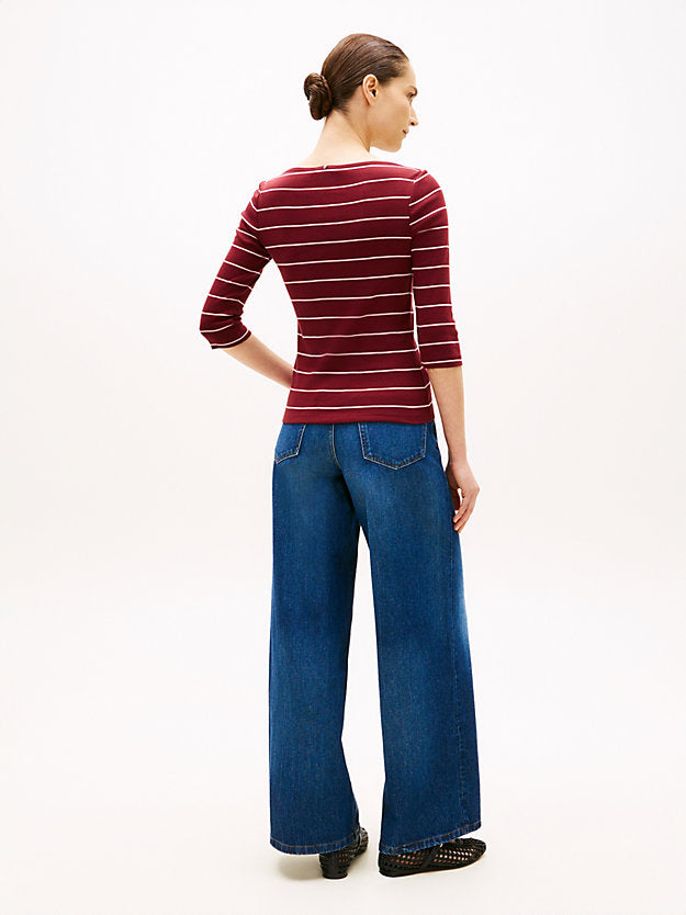 Slim Three-Quarter Sleeve Boat Neck T-Shirt