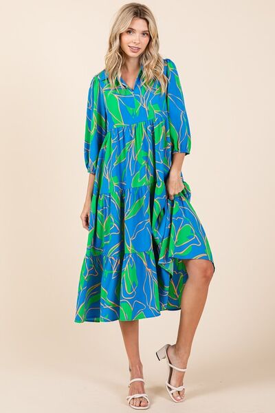 Robe midi à col imprimé étagé Mittoshop