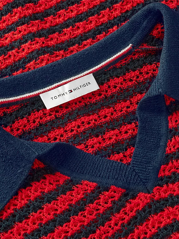 Pointelle Relaxed Short Sleeve Polo Jumper