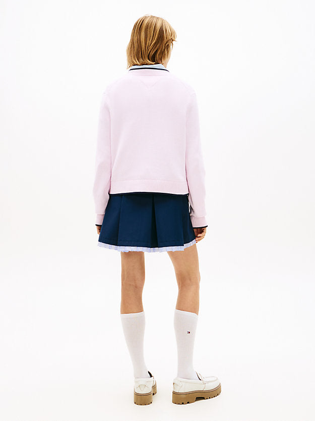 Intarsia Flag Badge Tipped Relaxed Jumper