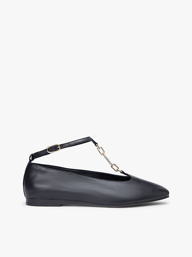 Leather T-Bar Chain Ballerinas