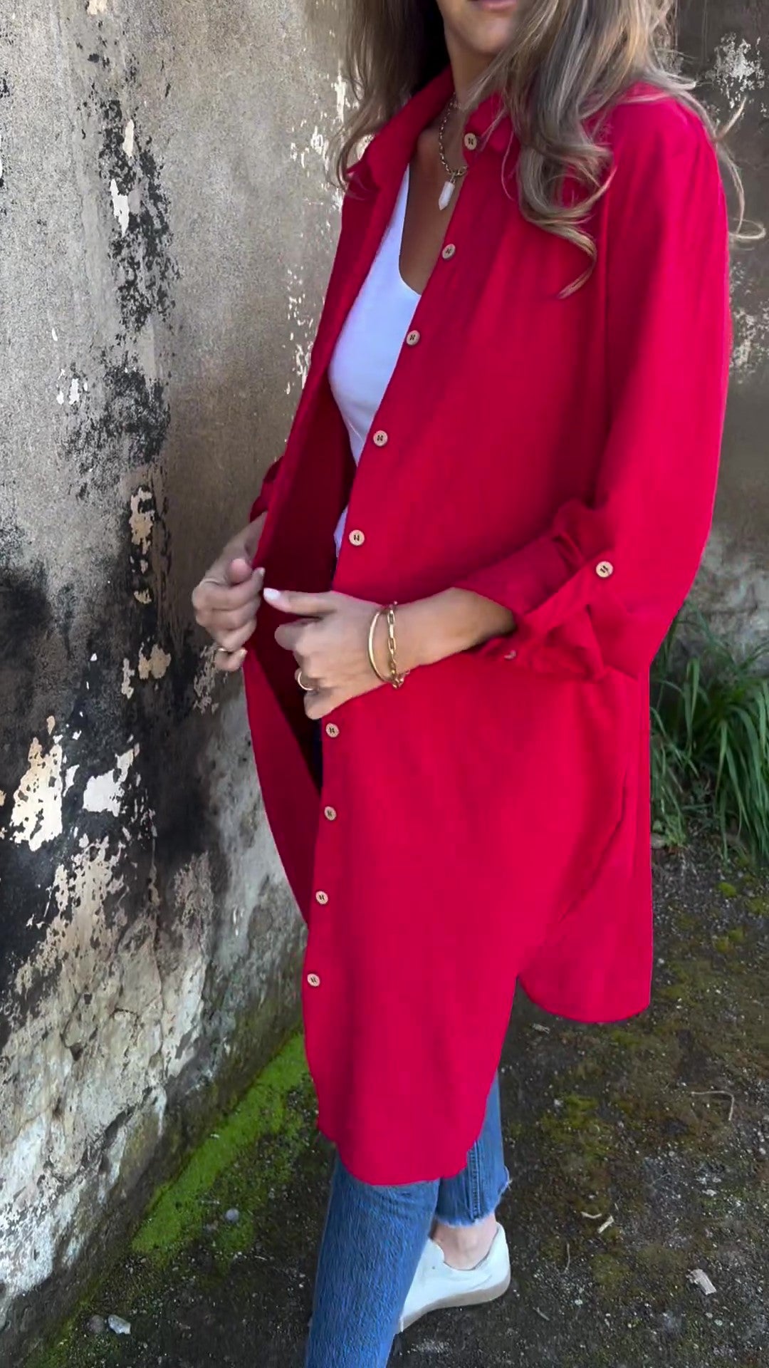 🔥LETZTER TAG 50% RABATT🔥Damen-Freizeit-Hemdjacke mit Revers in Unifarben