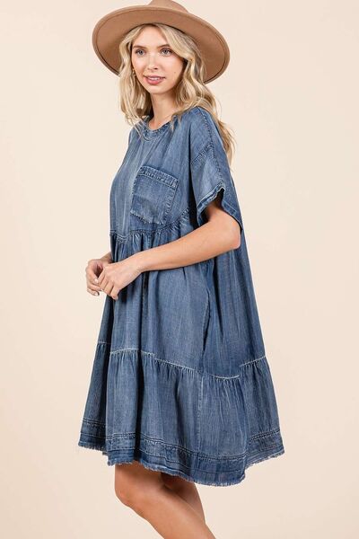 Robe courte ample en jean chambray délavé Mittoshop