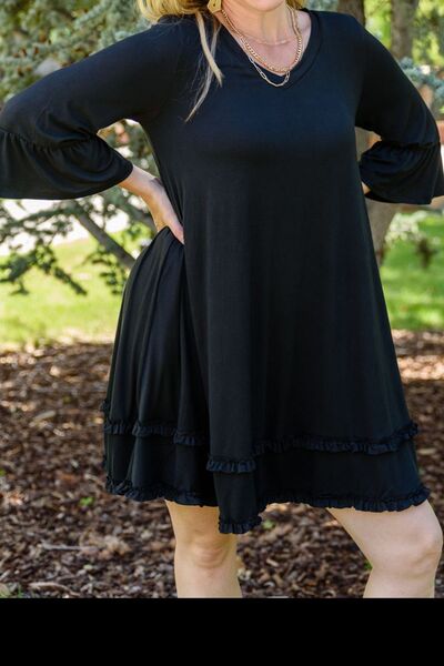 Robe Grande Taille à Volants avec Manches Évasées