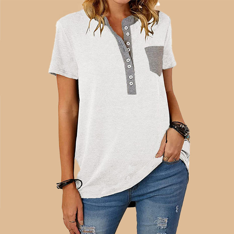 T-shirt décontracté ample à manches courtes et à boutonnage simple
