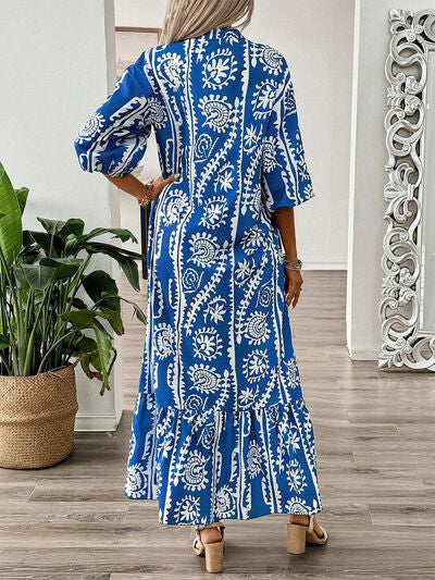 Robe longue imprimée à manches mi-longues fendues